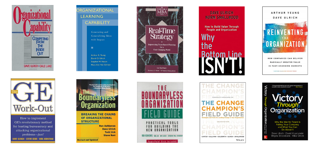 A collection of books on organization by Dave Ulrich and/or Norm Smallwood